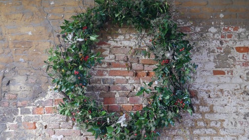 A Christmas wreath in the garden at Sissinghurst